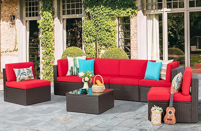 Vongrasig 7 Pieces Patio Furniture Sets, Outdoor Modular Sectional Sofa Patio - Image 3