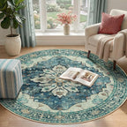 RELEANY Area Rugs Round 4ft Washable Non-Slip, Floral Vintage Distress Print - Image 2
