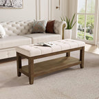 ABHENG Solid Rubber Wood Shoe Bench, Soft Chenille Material Upholstered Seat - Image 5