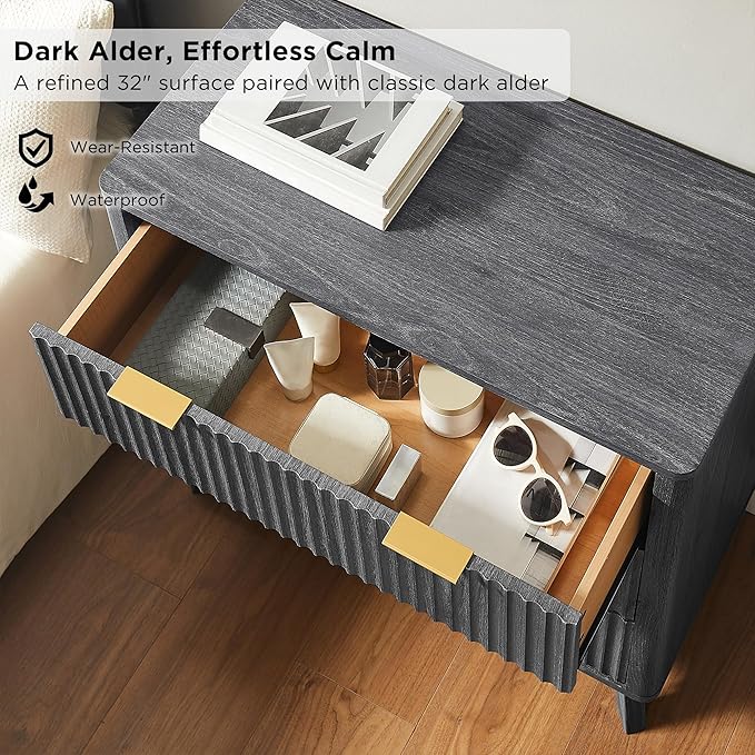 T4TREAM Fluted 3 Drawers Nightstand Set of 2, Oversized Extra Large Modern Side - Image 4