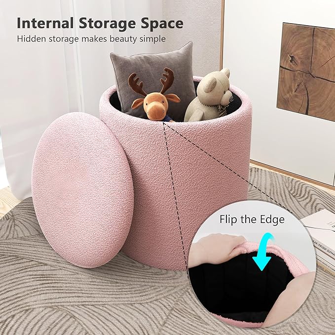 Cmishe Ottoman Poufs with Storage, Soft Upholstered Vanity Stool - Image 4