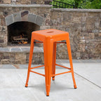 Flash Furniture Lily 4 Pack Commercial Grade 24" High Backless Orange Metal - Image 2