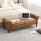 Storage Bench for Bedroom, Faux Leather 67" End of Bed Bench, King Size Bench - Image 3