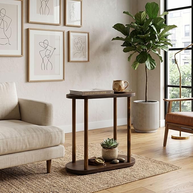 Oval Solid Wood Narrow Side Table, Slim End Table, Small Coffee Table - Image 4