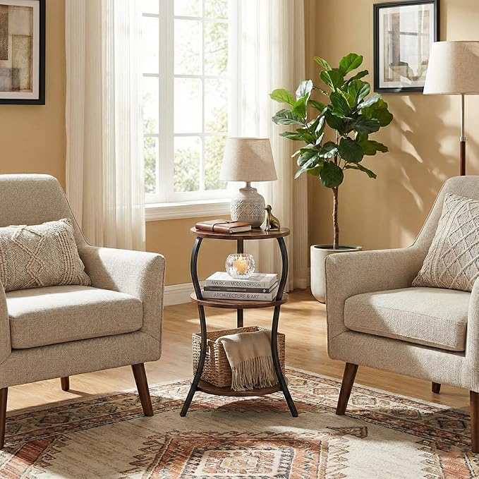 Vintage Small Round Side Table, 3-Tier Slim Waist Circular End Table - Image 6