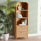 Bali & pari Curacao Modern Bohemian Light Honey Rattan 2-Drawer Bookcase - Image 2