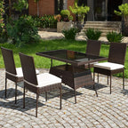 Tangkula 5 Piece Patio Wicker Dining Set, Outdoor Rattan Table and Chairs - Image 4