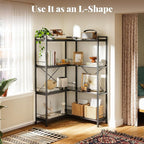 Huuger 4 Tier Bookshelf, L Shaped Corner Bookshelf - Image 4