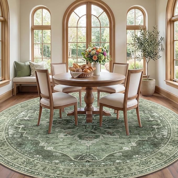 RELEANY Area Rugs Round 10ft Washable Non-Slip, Floral Vintage Distress Print - Image 3