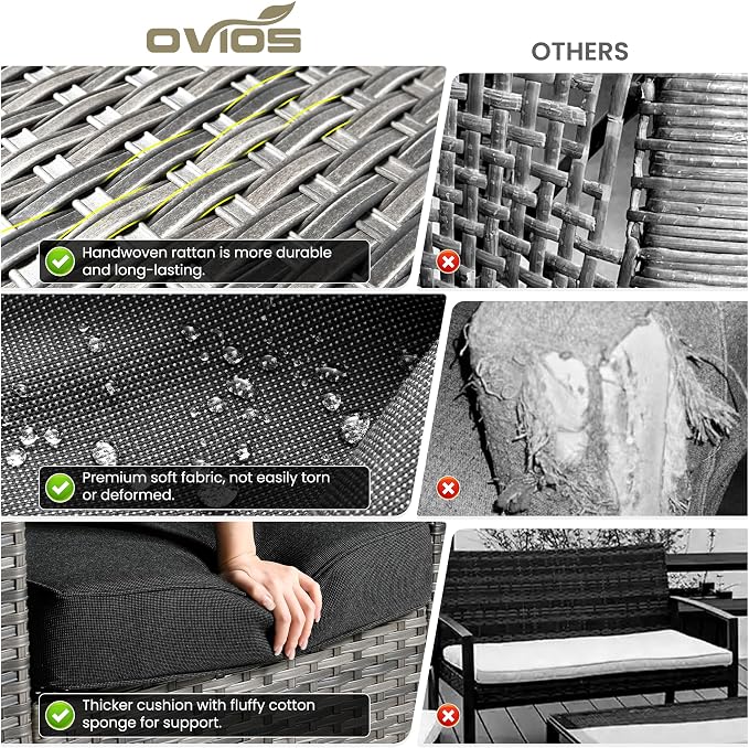 ovios 7 Pieces Patio Furniture Set, Outdoor Wicker Sofa Couch - Image 8