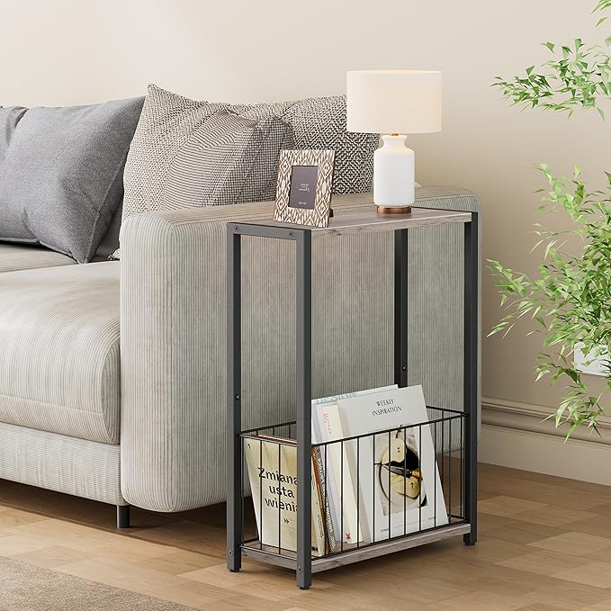 Homleke Narrow Side Table with Magazine Holder, Skinny End Table Perfect - Image 2