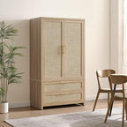 SICOTAS Rattan Armoire Wardrobe Closet Cabinet, and Hanging Rod, Boho - Image 7