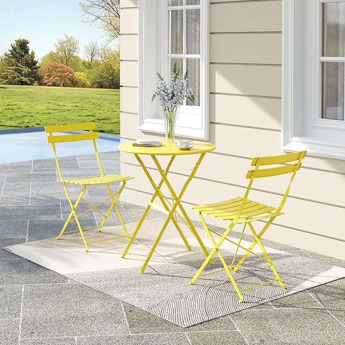 3-Piece Folding Bistro Set, Outdoor Patio Furniture Set - Image 9