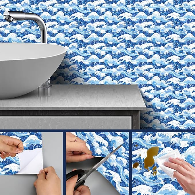 HOMETITUTE Ocean Blue Wave Pattern Wallpaper Peel and Stick Self Adhesive Vinyl - Image 7
