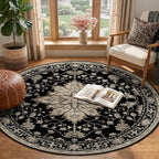 RELEANY Area Rugs Round 4ft Washable Non-Slip, Floral Vintage Distress Print - Image 2