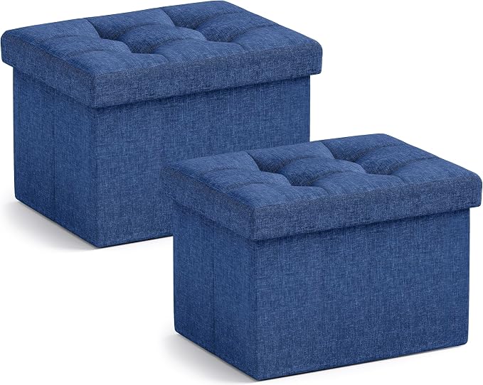 Ornavo Home Small Storage Ottoman, Foldable Collapsible Rectangle Linen Ottoman by OrnavoHome