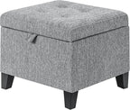 Adeco 18-Inch Cube Storage Ottoman, Upholstered Linen Footrest Stool by Adeco