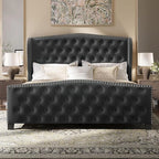 BRELTAM Upholstered Queen Size Bed Frame Velvet Tufted Platform Bed Frame - Image 9