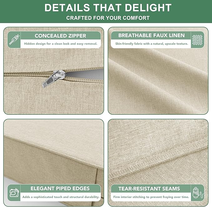 Summsun Patio Chair Cushions Set of 2, Faux Linen Outdoor Furniture Cushions - Image 5