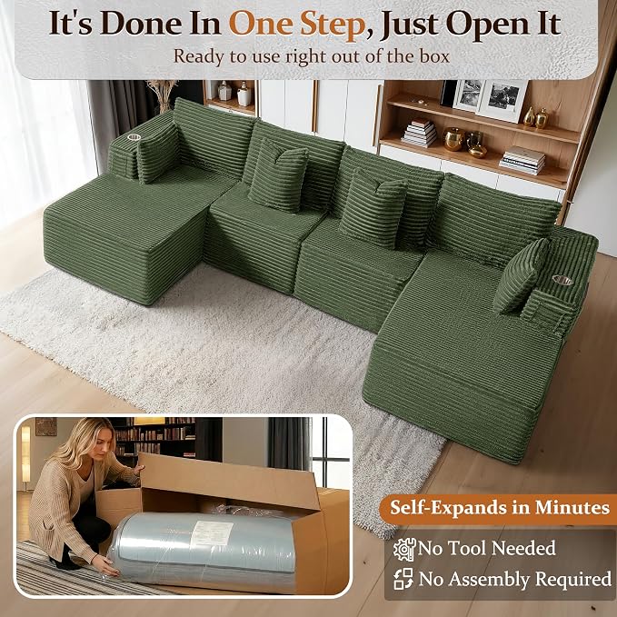 138" Cloud Sectional Couch, Comfort U Shaped Sofa - Image 3