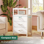 Huuger Nightstand with Charging Station, 27.6 Inch Side Table with Drawers - Image 3