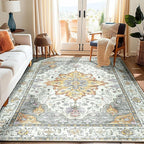RELEANY Area Rugs 6'x9' Washable Non-Slip, Floral Vintage Distress Print - Image 9