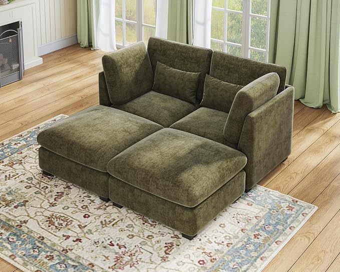 77" Oversized Chenille Couch Modular Sectional Sofa, Washable Cloud Couch - Image 4