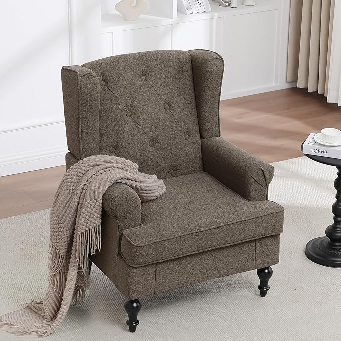 Accent Chair Set of 2, Mid Century Modern Fabric Wingback Chair, Upholstered - Image 8