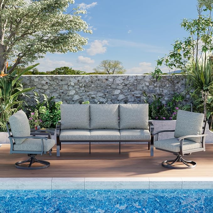 HOMREST Outdoor Furniture Thickened Cushion 360 Degree Swivel Rocking Patio - Image 9