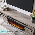 OKD Fireplace TV Stand for 80 Inch TV, Rustic Media Console w/Sliding Barn Door - Image 4