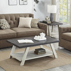 Roundhill Furniture Athens Contemporary 3-Piece Wood Shelf Coffee Table Set - Image 3