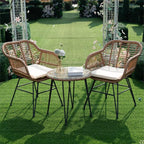 3 Piece Outdoor Wicker Furniture Bistro Set, Rattan Chairs Conversation Sets - Image 8