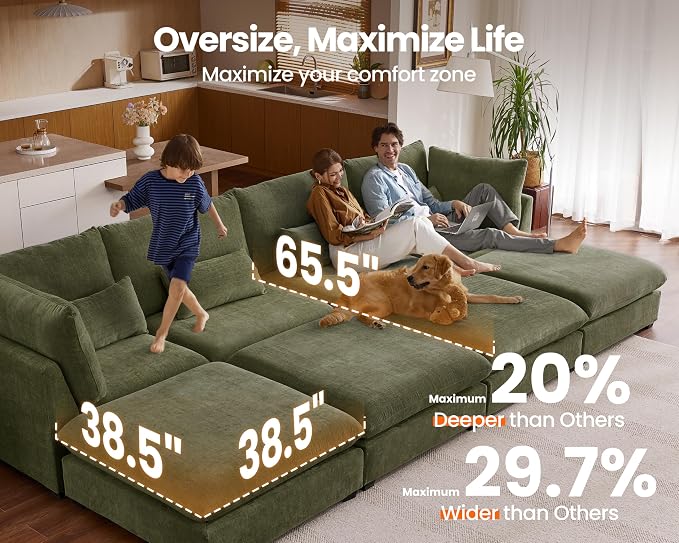 77" Oversized Chenille Couch Modular Sectional Sofa, Washable Cloud Couch - Image 3