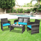 Goplus 4-Piece Rattan Patio Furniture Set, Outdoor Wicker Conversation Sofa - Image 9
