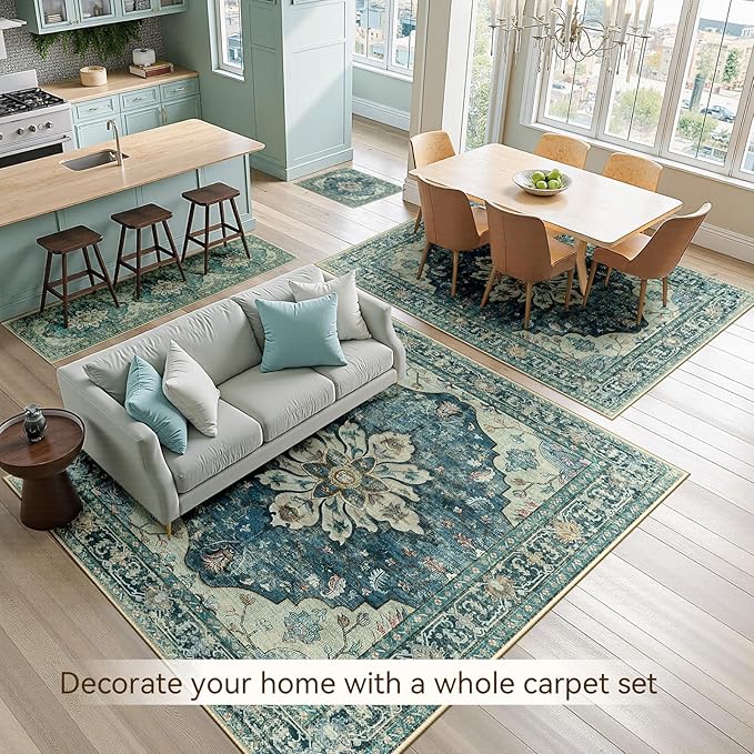 RELEANY Area Rugs 8'x10' Washable Non-Slip, Floral Vintage Distress Print - Image 3