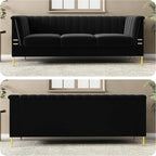 83.46" W Black Velvet Sofa Couch - Image 6