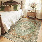 RELEANY Area Rugs 4'x5' Washable Non-Slip, Floral Vintage Distress Print by RELEANY