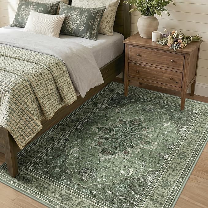 RELEANY Area Rugs 4'x6' Washable Non-Slip, Floral Vintage Distress Print - Image 2