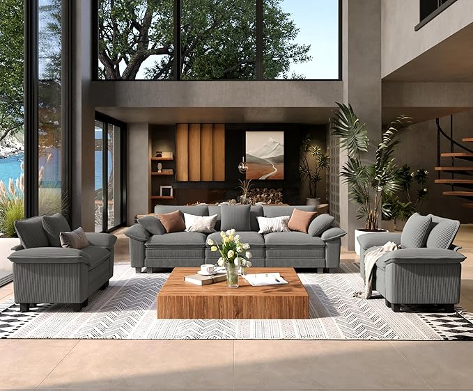 SUNSHINE VALLEY 3 Piece Living Room Sofa Furniture Set, Corduroy 2 Comfy Cloud by SUNSHINEVALLEY