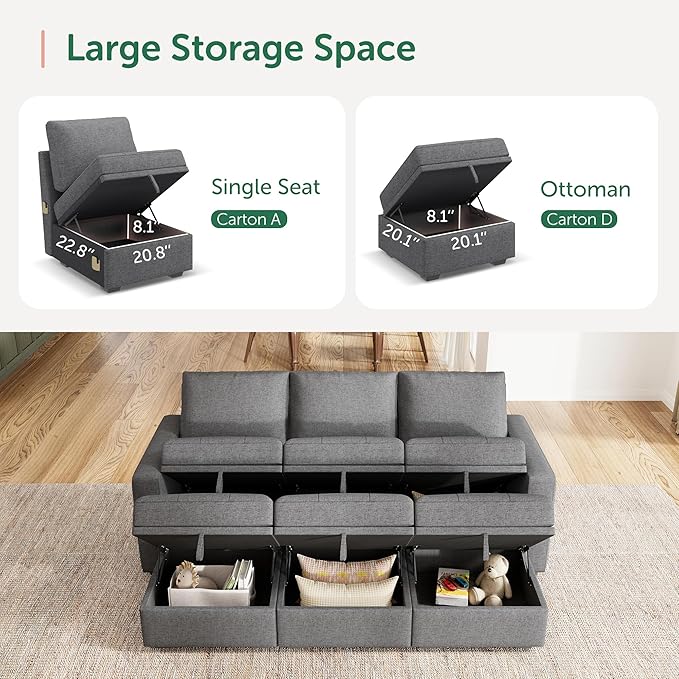 HONBAY Modular Sectional Couch Sleeper Sofa Bed - Image 3