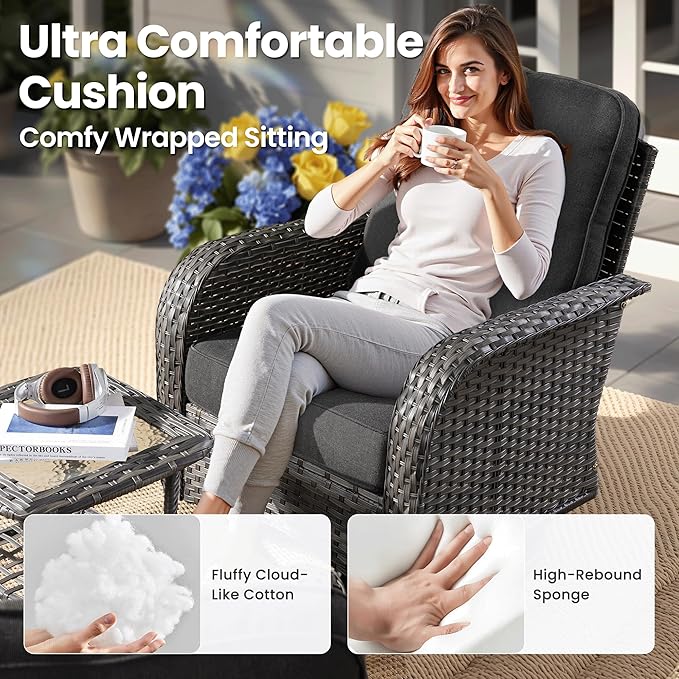 ovios 3-Piece Patio Furniture Set, Outdoor Wicker Sofa - Image 5