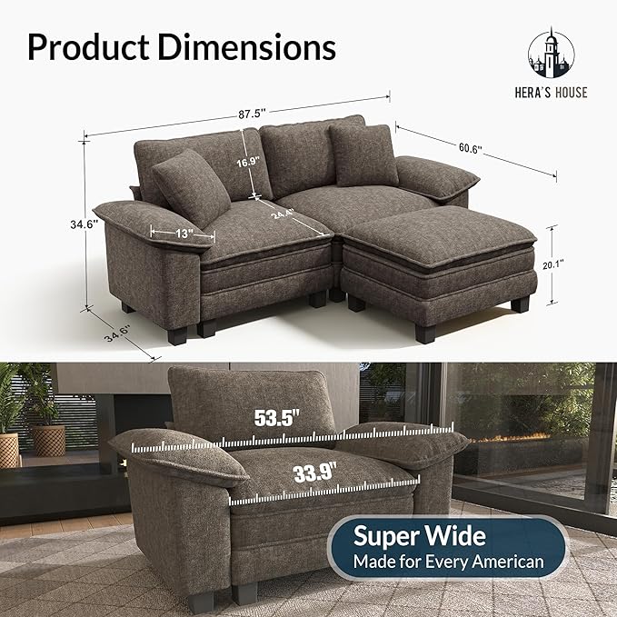 HERA'S HOUSE 88" Modular Sectional Sofa, L Shaped Couches - Image 2