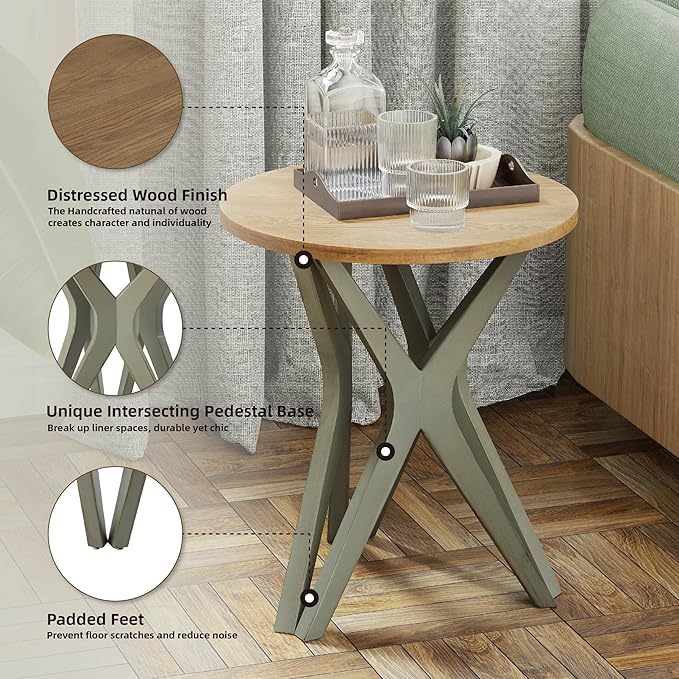 Pedestal Farmhouse End Table Set of 2, Distressed Top - Image 5