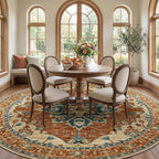 RELEANY Area Rugs Round 8ft Washable Non-Slip, Floral Vintage Distress Print - Image 3