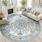 RELEANY Area Rugs Round 7ft Washable Non-Slip, Floral Vintage Distress Print - Image 3