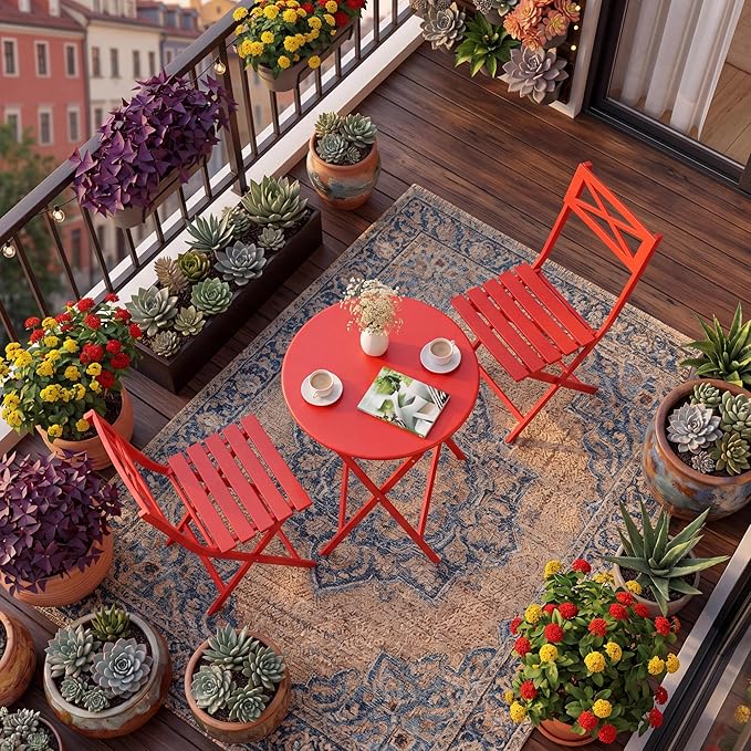 GarveeTech 3-Piece Folding Bistro Set, Heavy Duty Outdoor Patio Furniture by GarveeTech