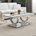 Henf 47" Marble Coffee Table Modern White Faux Marble Center Table by Henf