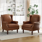 Pia Ricco Set of 2 Faux Leather Accent Chairs, High Back Wingback Armchairs by PiaRicco