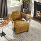Art Leon Genuine Leather Accent Chair, Mid Century Industrial Armchair - Image 8