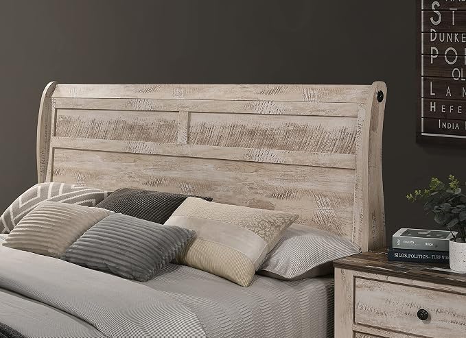 Roundhill Furniture Imerland Contemporary White-wash Finished 5-Piece Sleigh - Image 5